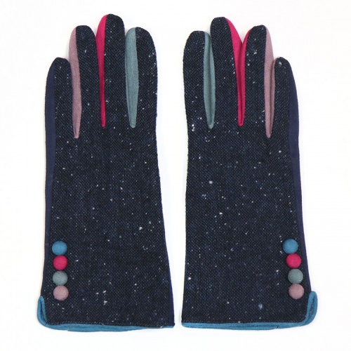 Navy Blue Tweed & Colour Contrast Gloves by Peace of Mind